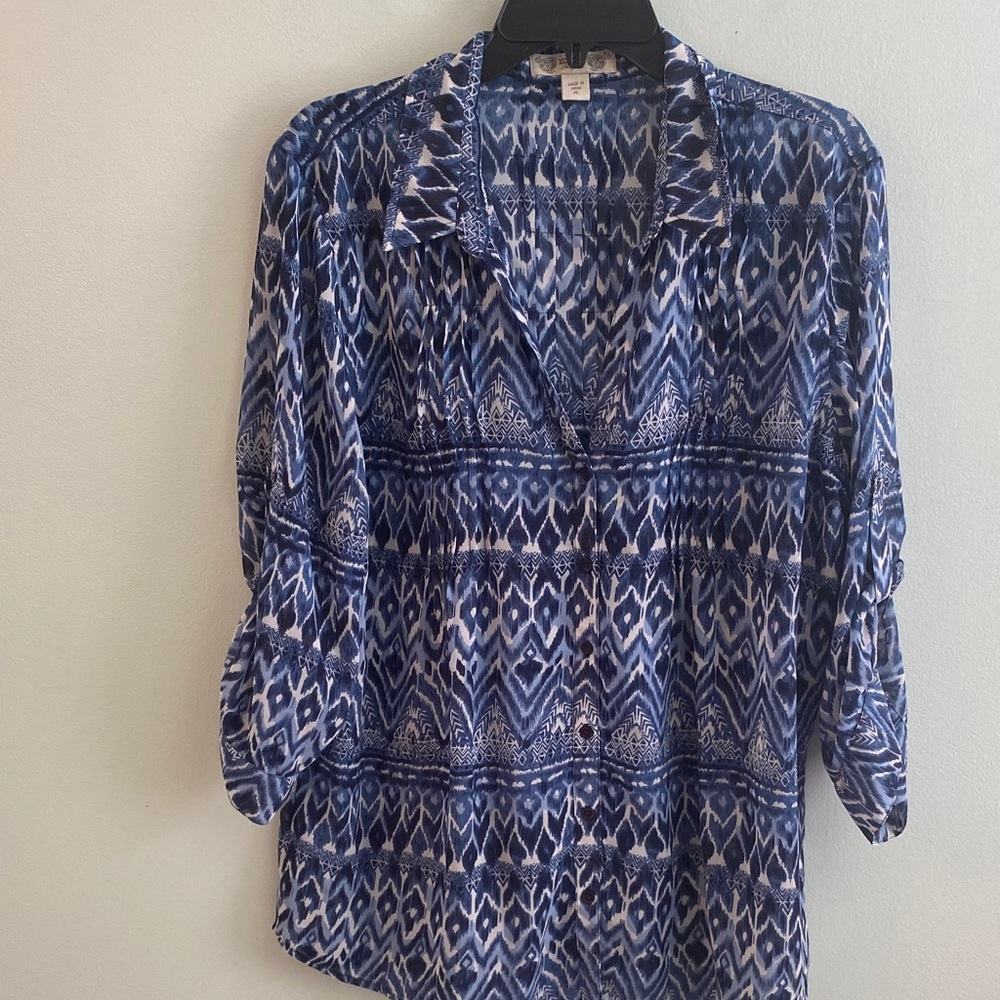 Vintage America Navy and White Button Down Shirt